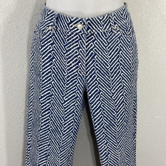J. McLaughlin Lexi Blue White Printed Herringbone Jeans 6 - Picture 3 of 9